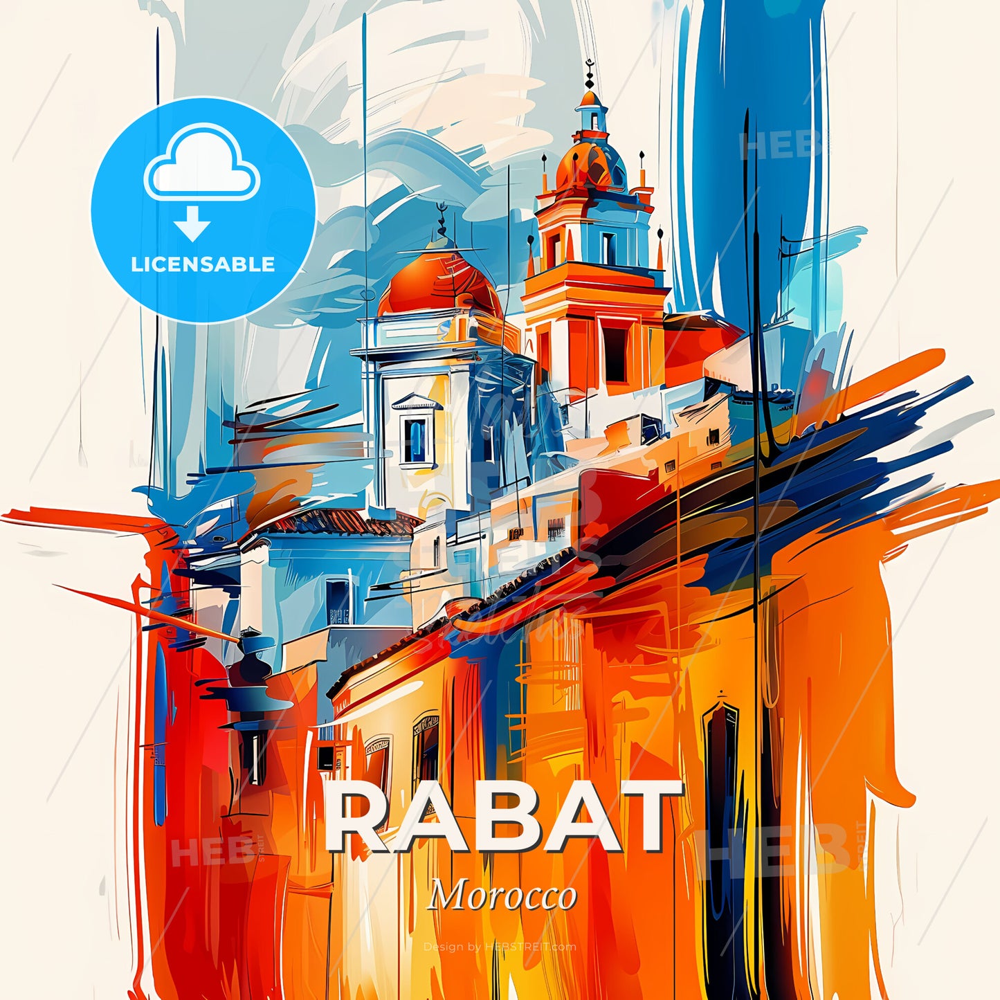 Vibrant Rabat, Morocco - A Painting Of A Building - Square format print template
