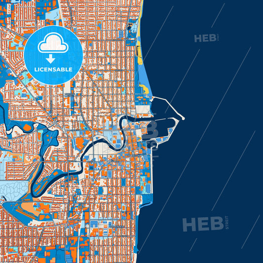 Colorful Racine Street Map with Labels and Buildings