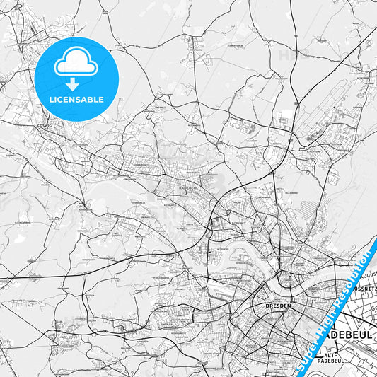 Radebeul, Germany light map with streetnames, citynames and districts