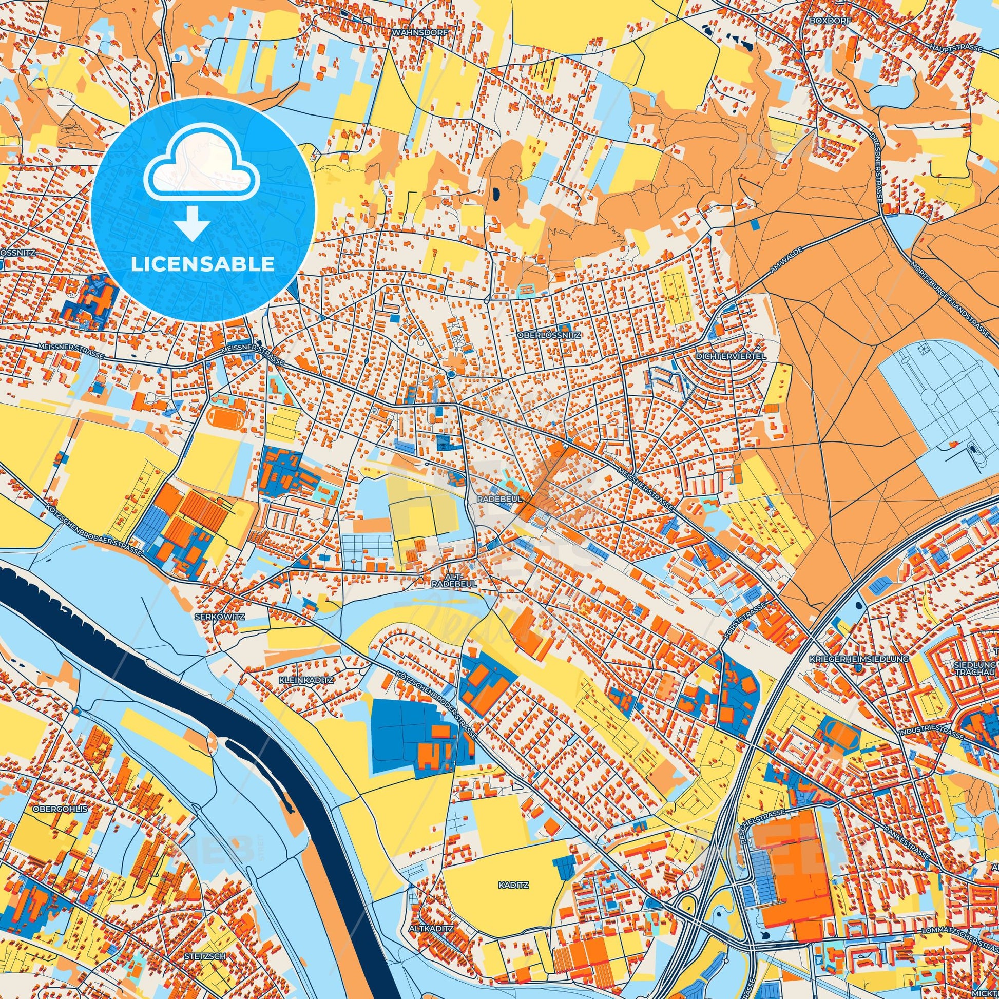 Colorful Radebeul Street Map with Labels and Buildings