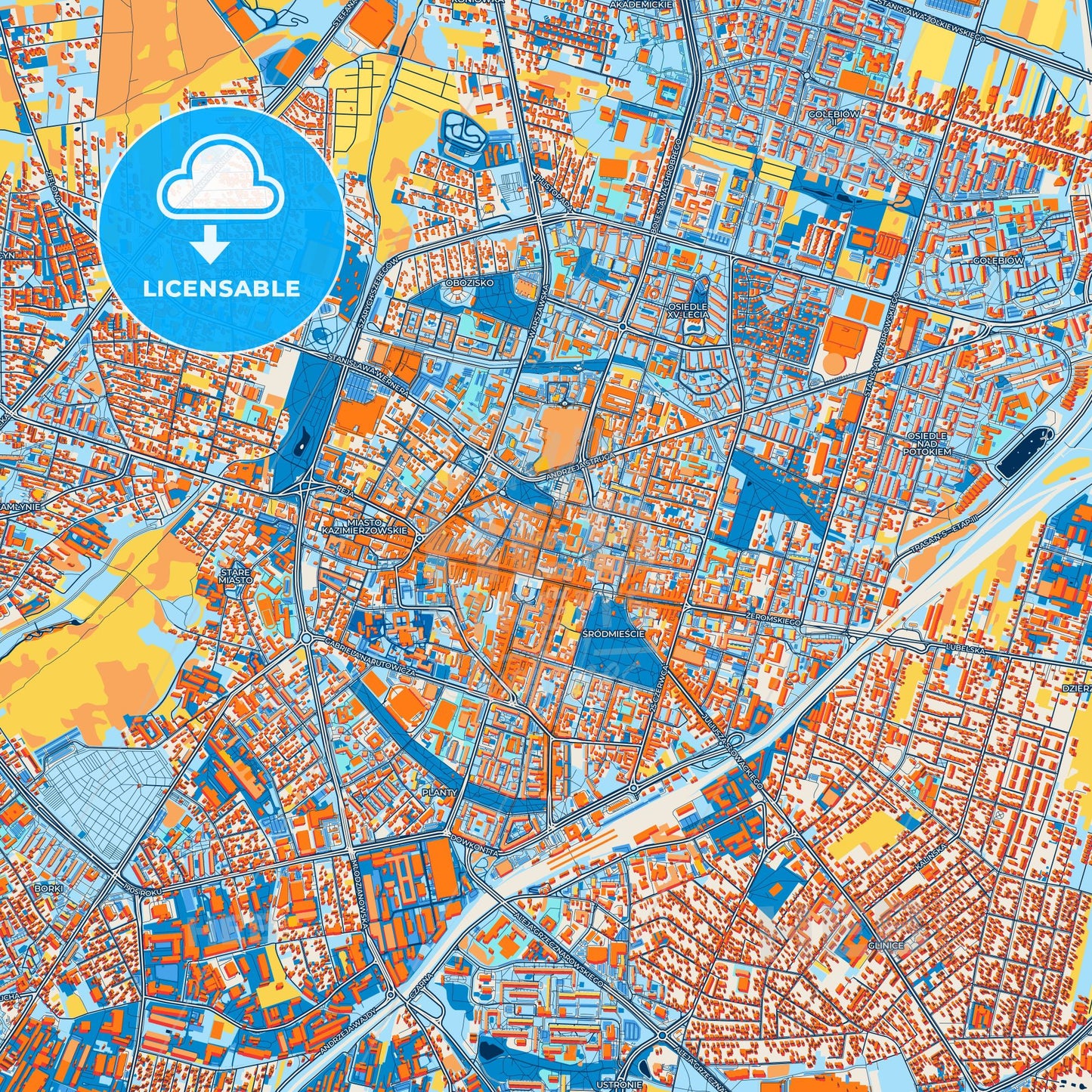 Colorful Radom Street Map with Labels and Buildings