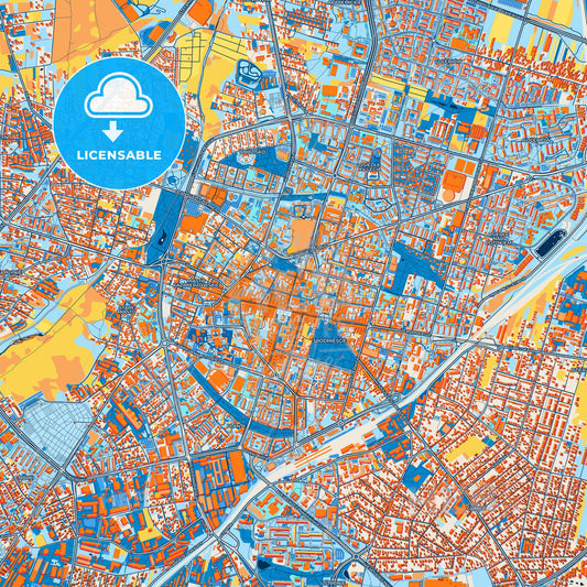 Colorful Radom Street Map with Labels and Buildings