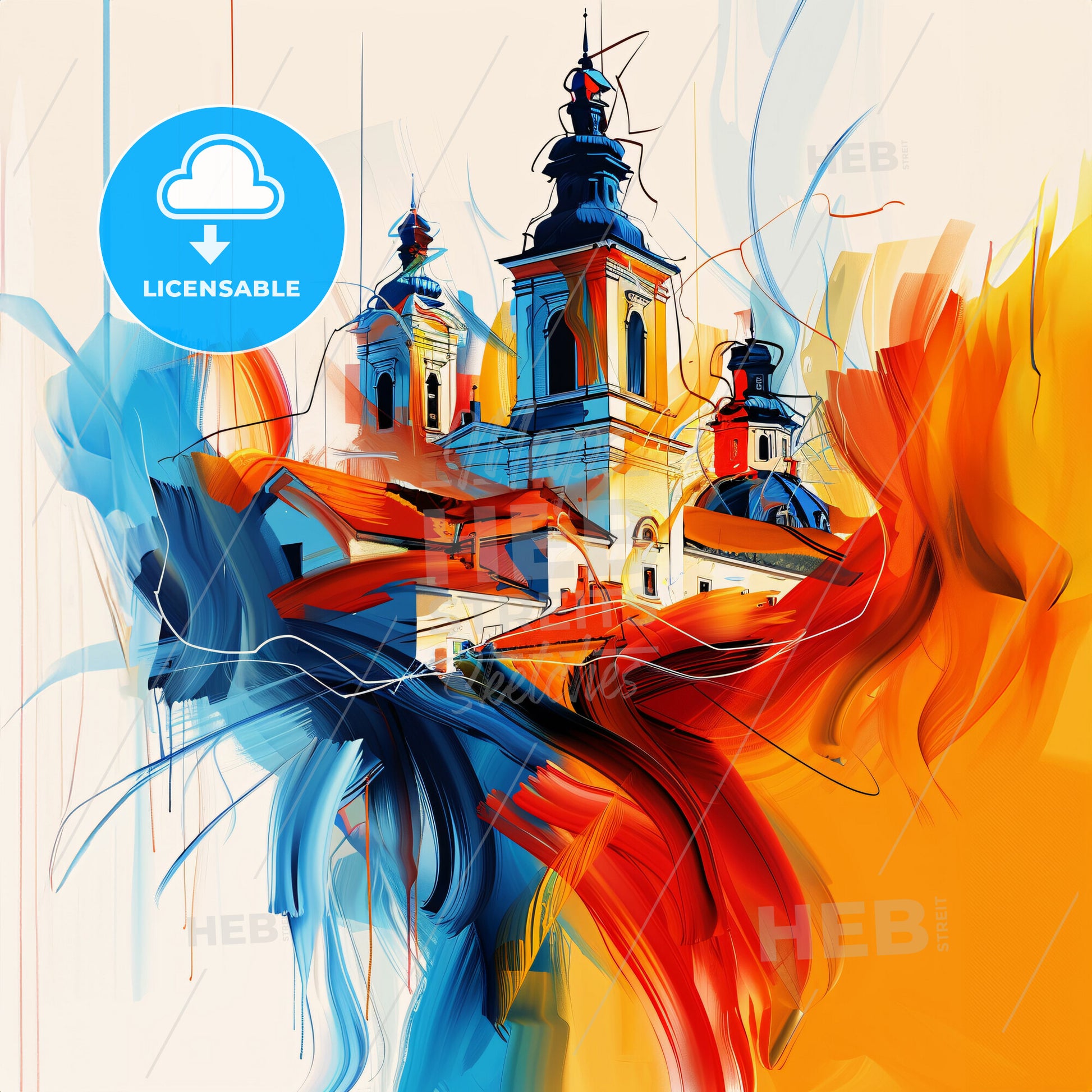 Vibrant Radom, Poland - A Painting Of A Building With A Colorful Background