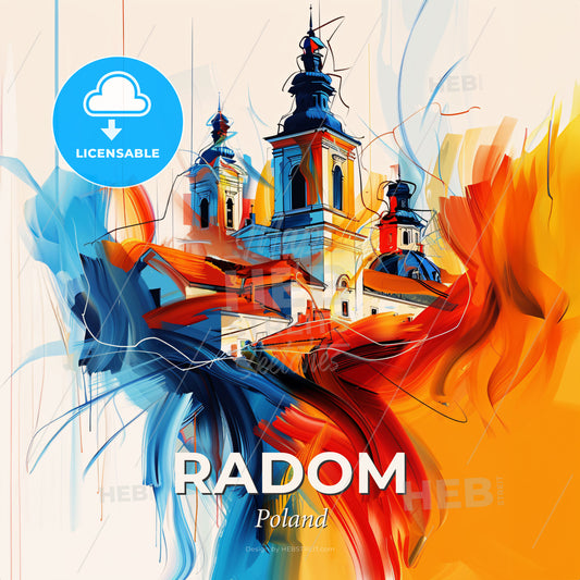 Vibrant Radom, Poland - A Painting Of A Building With A Colorful Background - Square format print template