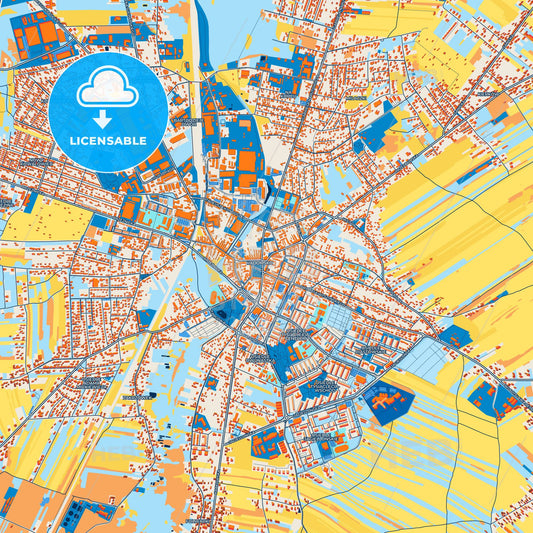 Colorful Radomsko Street Map with Labels and Buildings