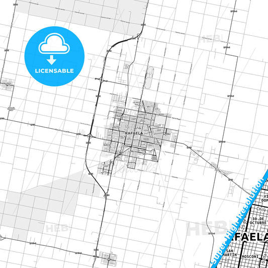 Rafaela, Argentina light map with streetnames, citynames and districts