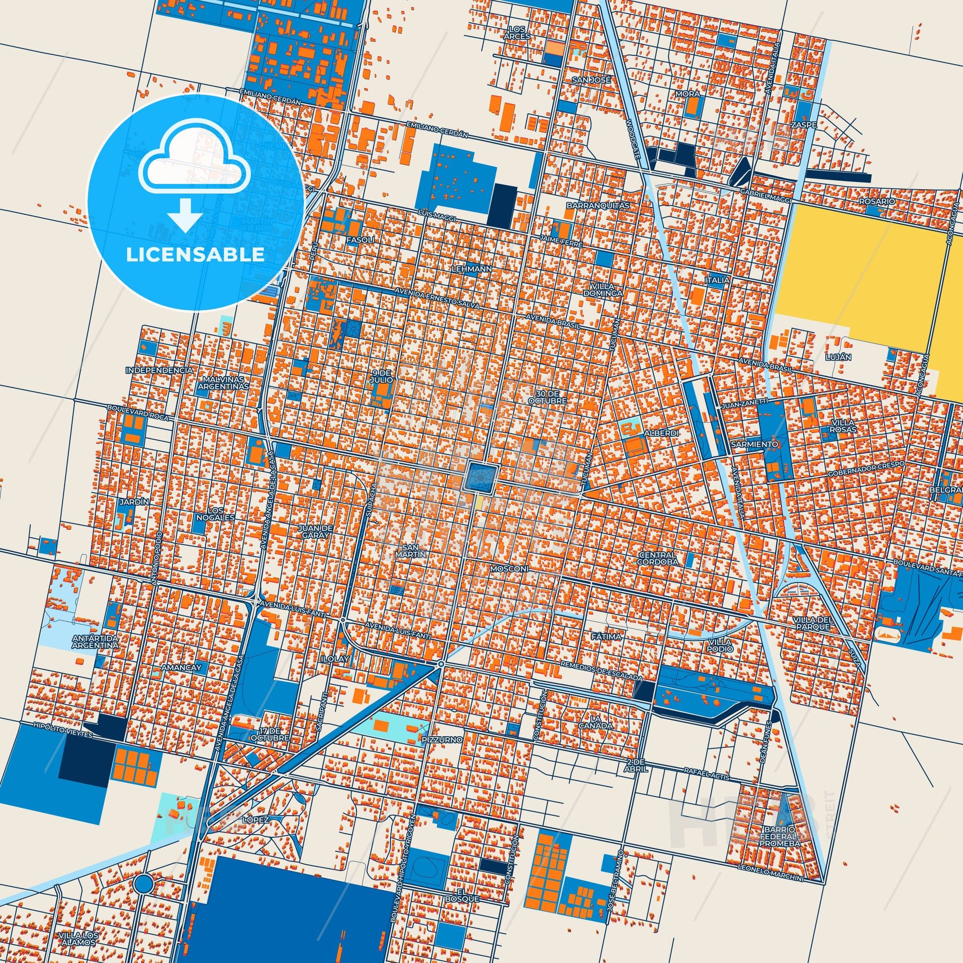 Colorful Rafaela Street Map with Labels and Buildings