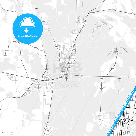 Rahachow, Belarus light map with streetnames, citynames and districts