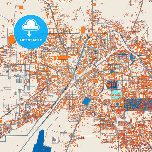 Colorful Rahim Yar Khan Street Map with Labels and Buildings
