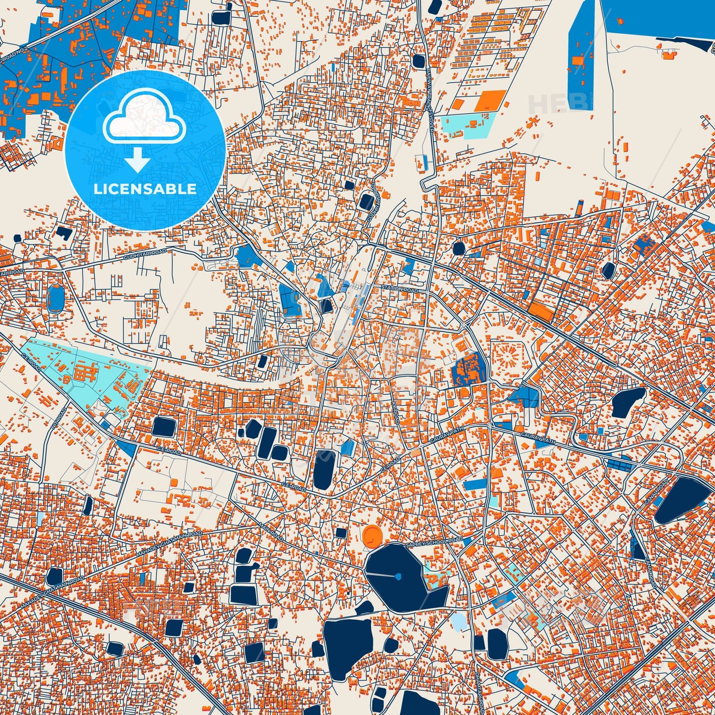 Colorful Raipur Street Map with Labels and Buildings