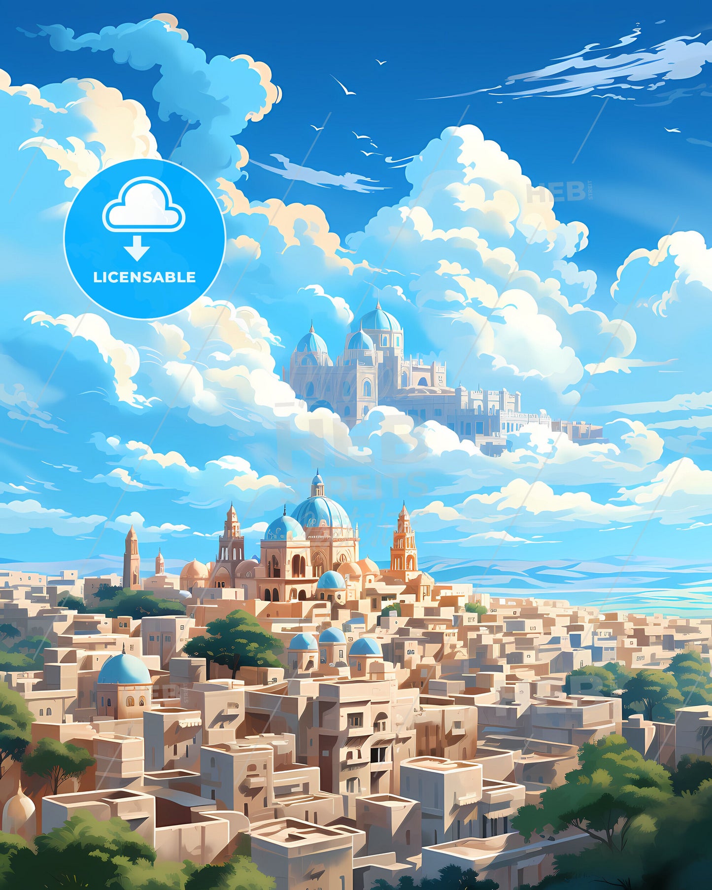 Rajkot India Cityscape Painting with Palace Silhouette Digital Artwork Canvas Print Home Decor