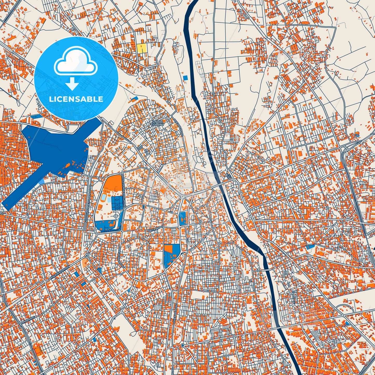 Colorful Rajkot Street Map with Labels and Buildings