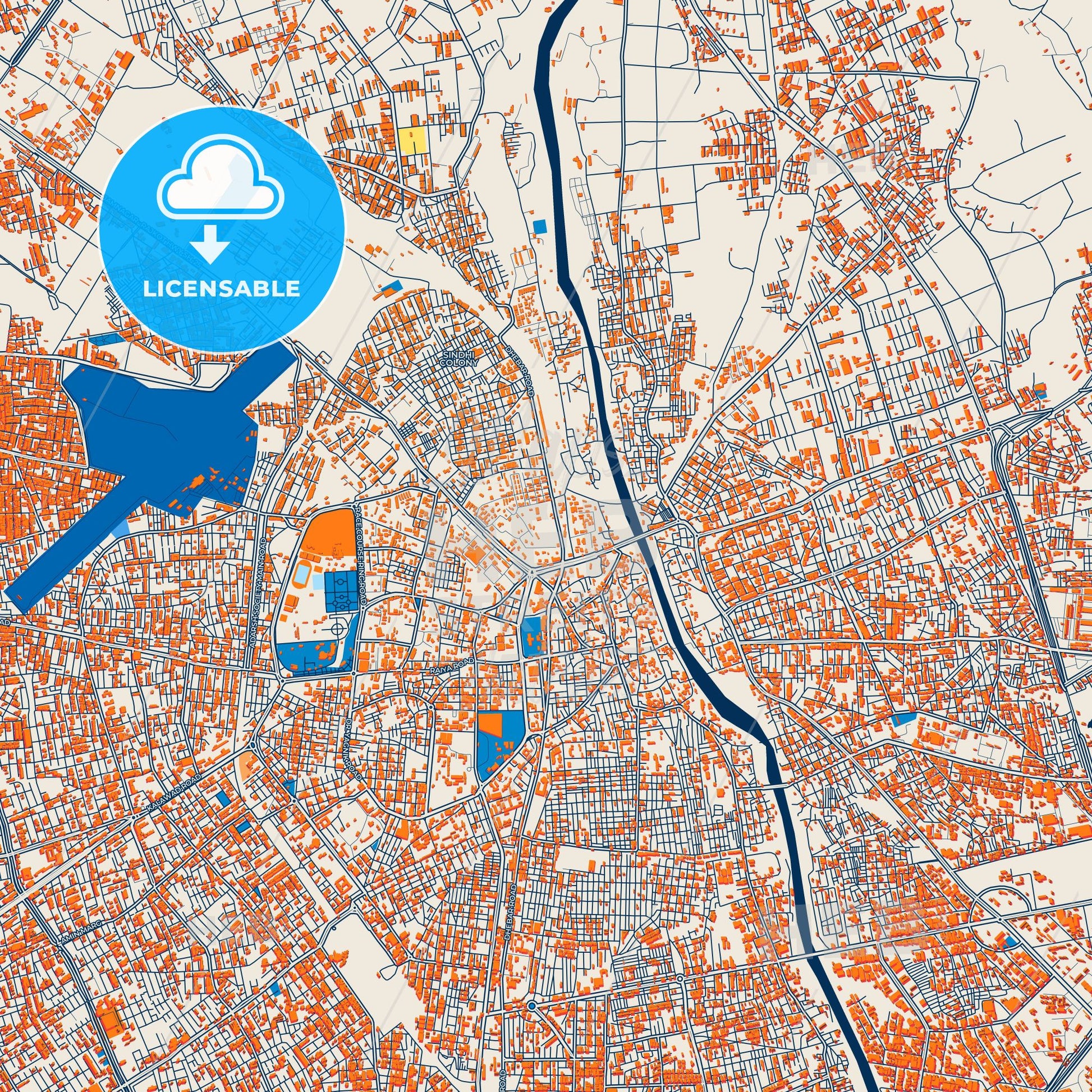 Colorful Rajkot Street Map with Labels and Buildings