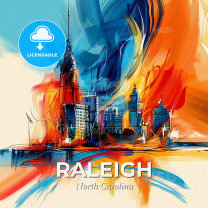 Vibrant Raleigh, North Carolina - A Painting Of A City - Square format print template