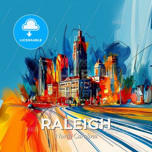 Vibrant Raleigh, North Carolina - A Colorful Cityscape With Blue Sky - Square format print template