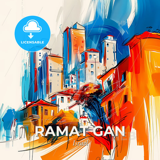 Vibrant Ramat Gan, Israel - A Painting Of Buildings And Trees - Square format print template