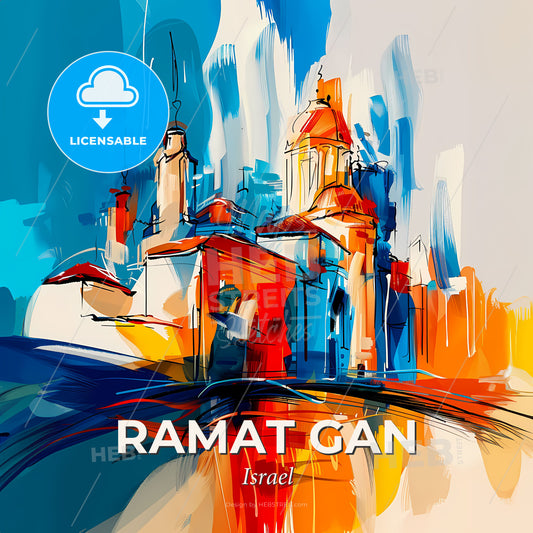 Vibrant Ramat Gan, Israel - A Painting Of A Building - Square format print template