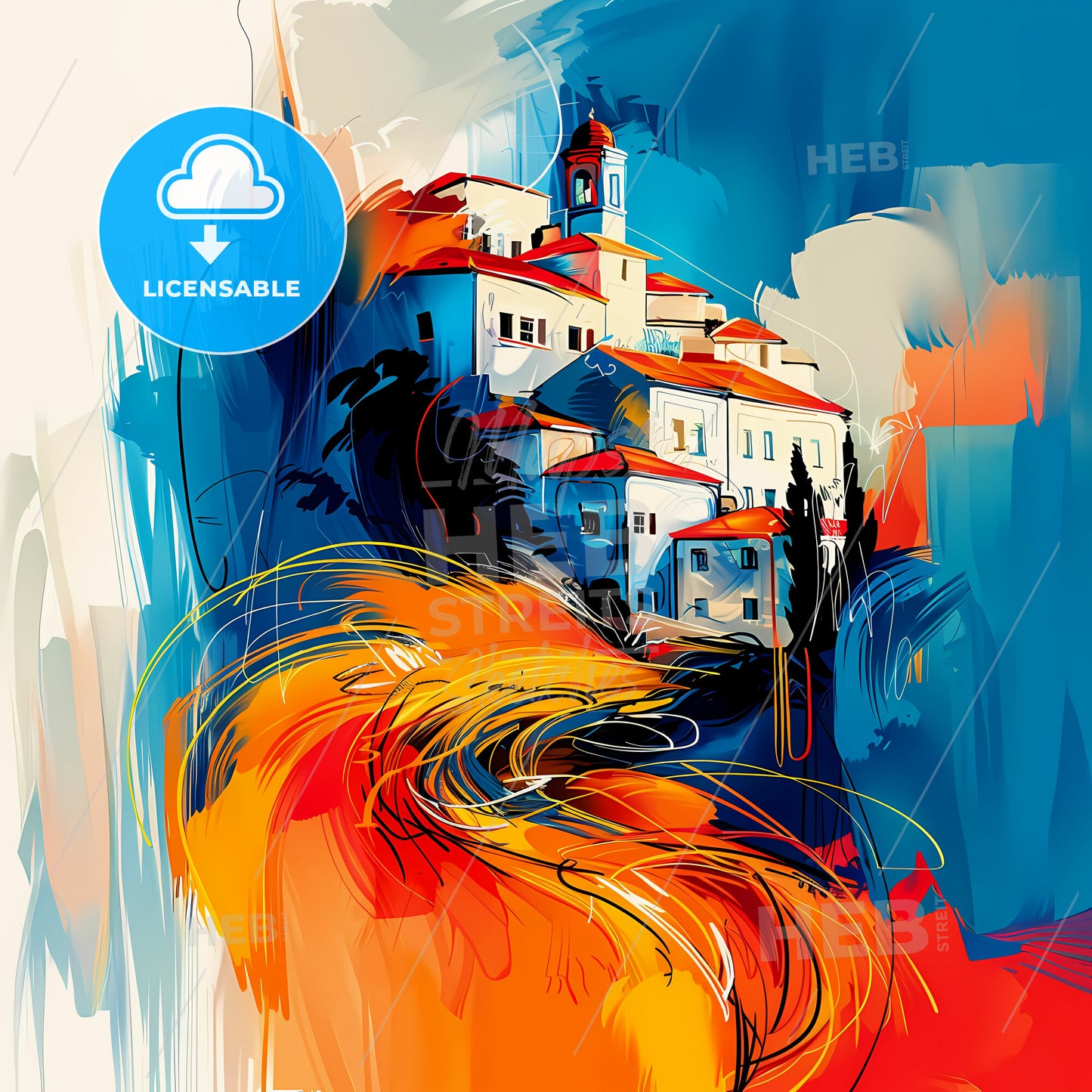 Vibrant Ramla, Israel - A Painting Of A Building With Orange And Blue Colors