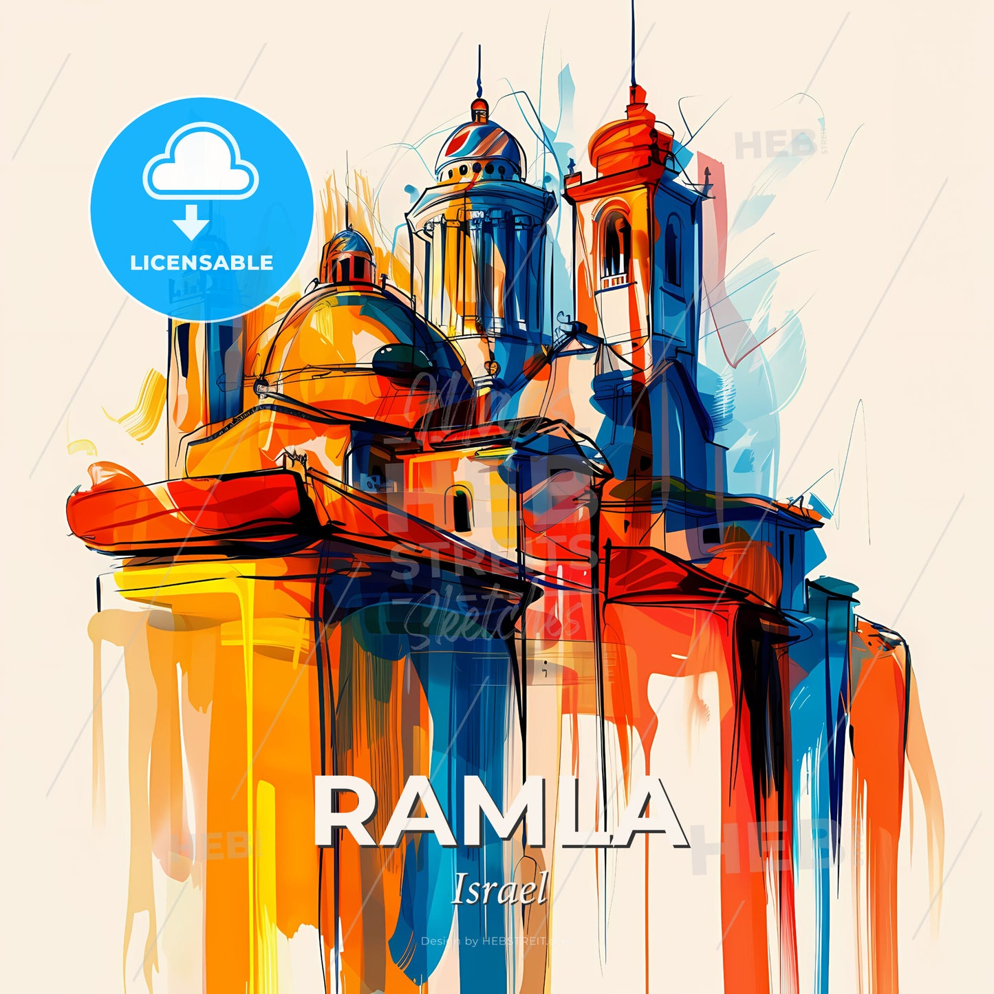 Vibrant Ramla, Israel - A Painting Of A Building With Towers And Domes - Square format print template