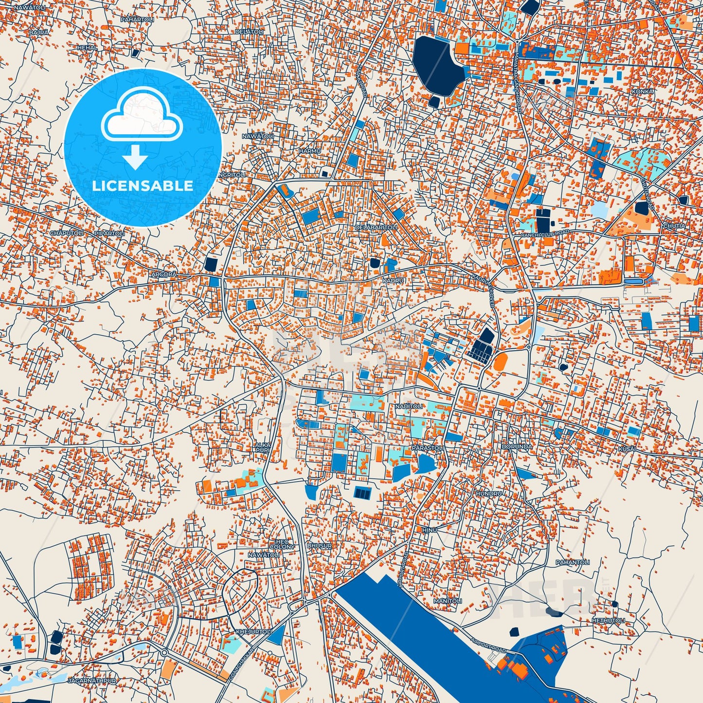 Colorful Ranchi Street Map with Labels and Buildings
