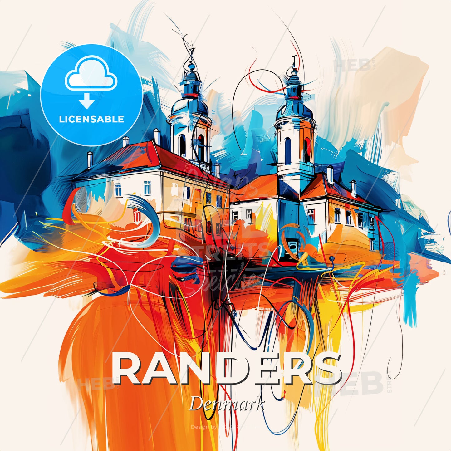Vibrant Randers, Denmark - A Painting Of A Building - Square format print template