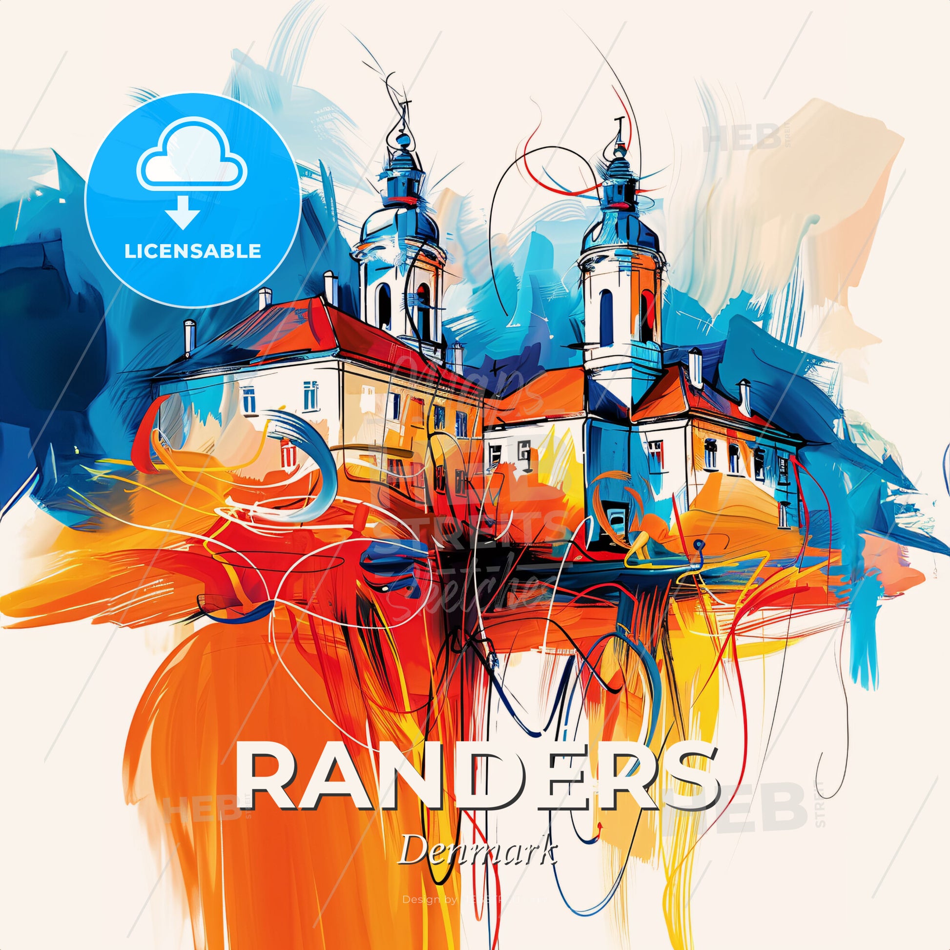 Vibrant Randers, Denmark - A Painting Of A Building - Square format print template