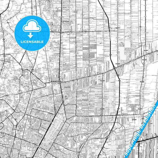 Rangsit, Thailand light map with streetnames, citynames and districts