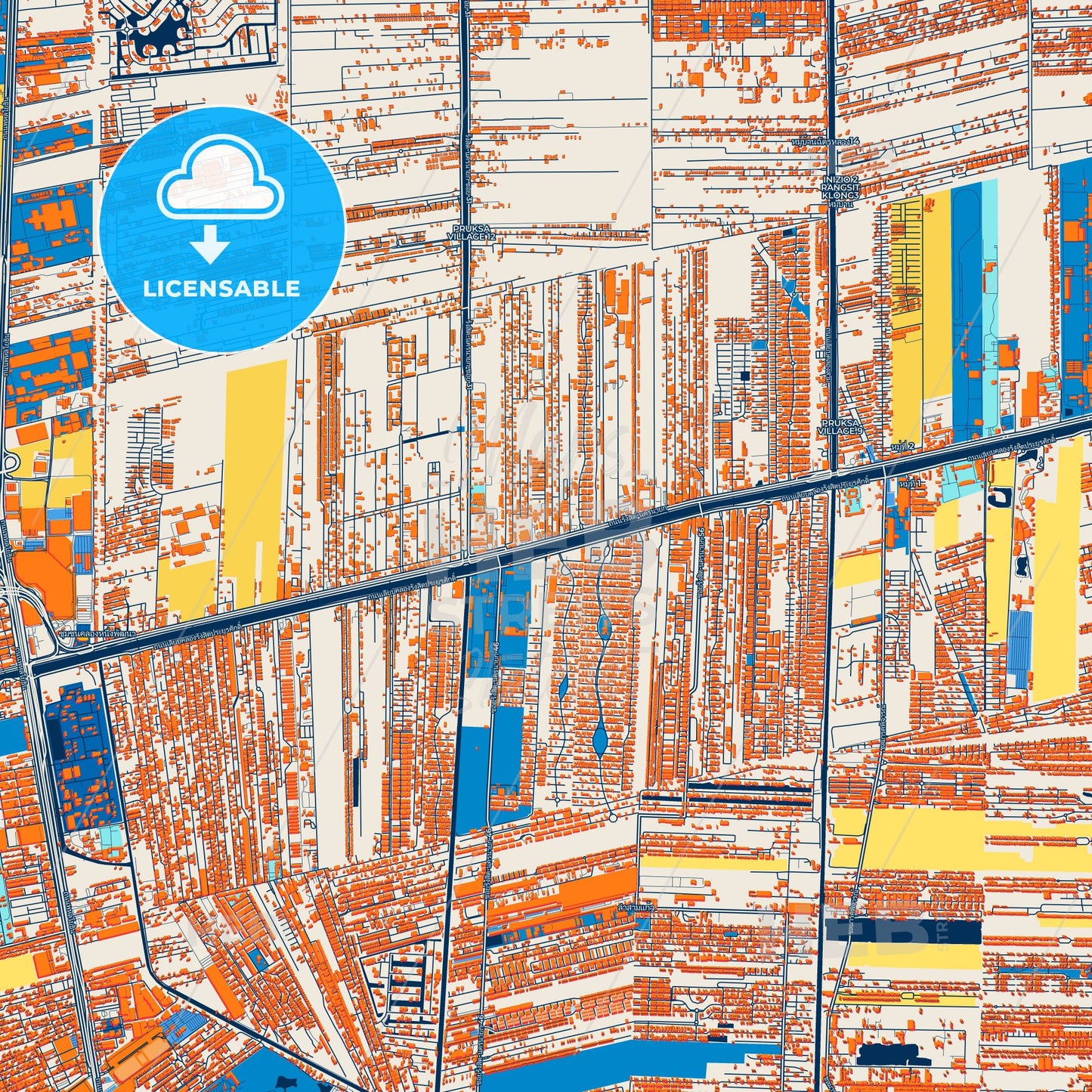 Colorful Rangsit Street Map with Labels and Buildings