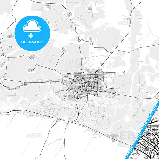 Raqqa, Syria light map with streetnames, citynames and districts