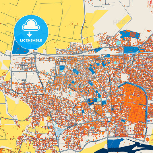 Colorful Raqqa Street Map with Labels and Buildings
