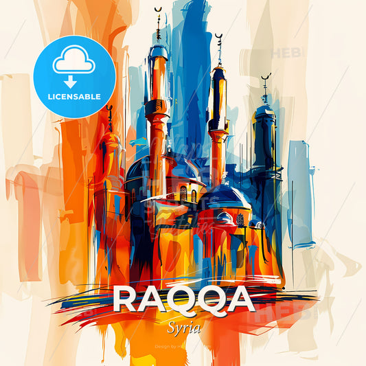 Vibrant Raqqa, Syria - A Painting Of A Building With Towers And Towers - Square format print template