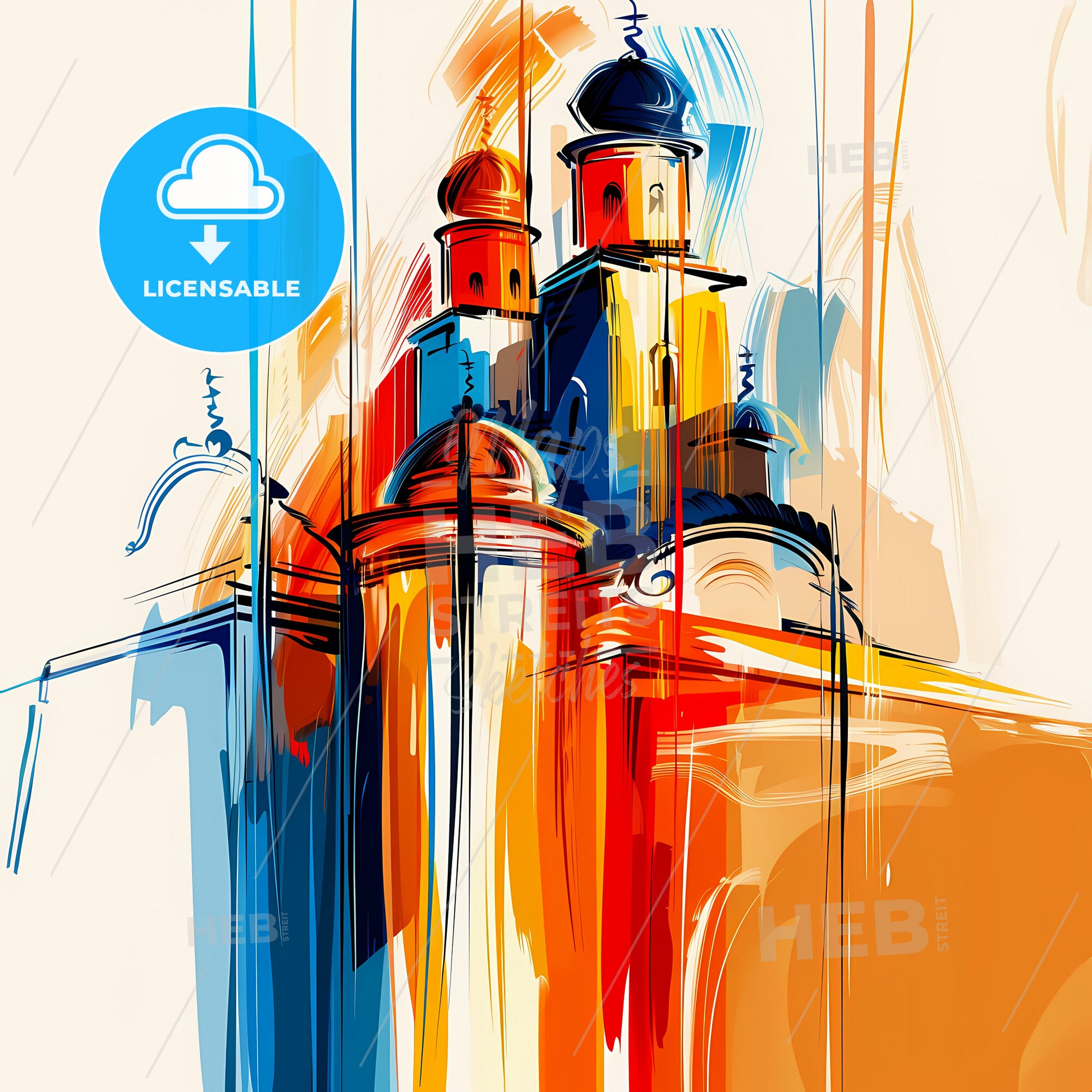 Vibrant Raqqa, Syria - A Painting Of A Building With Domes