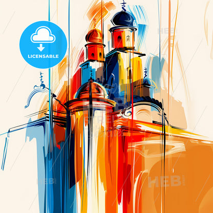 Vibrant Raqqa, Syria - A Painting Of A Building With Domes