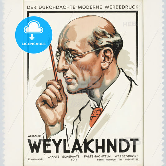 Rare Vintage Art Nouveau German Poster: Minimalist Profile of Contemplative Thinker