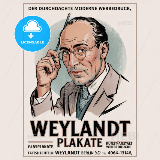 Rare Vintage German Art Nouveau Poster: Thoughtful Profile in Minimalist Design