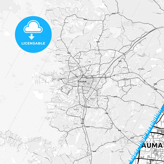 Rauma, Finland light map with streetnames, citynames and districts