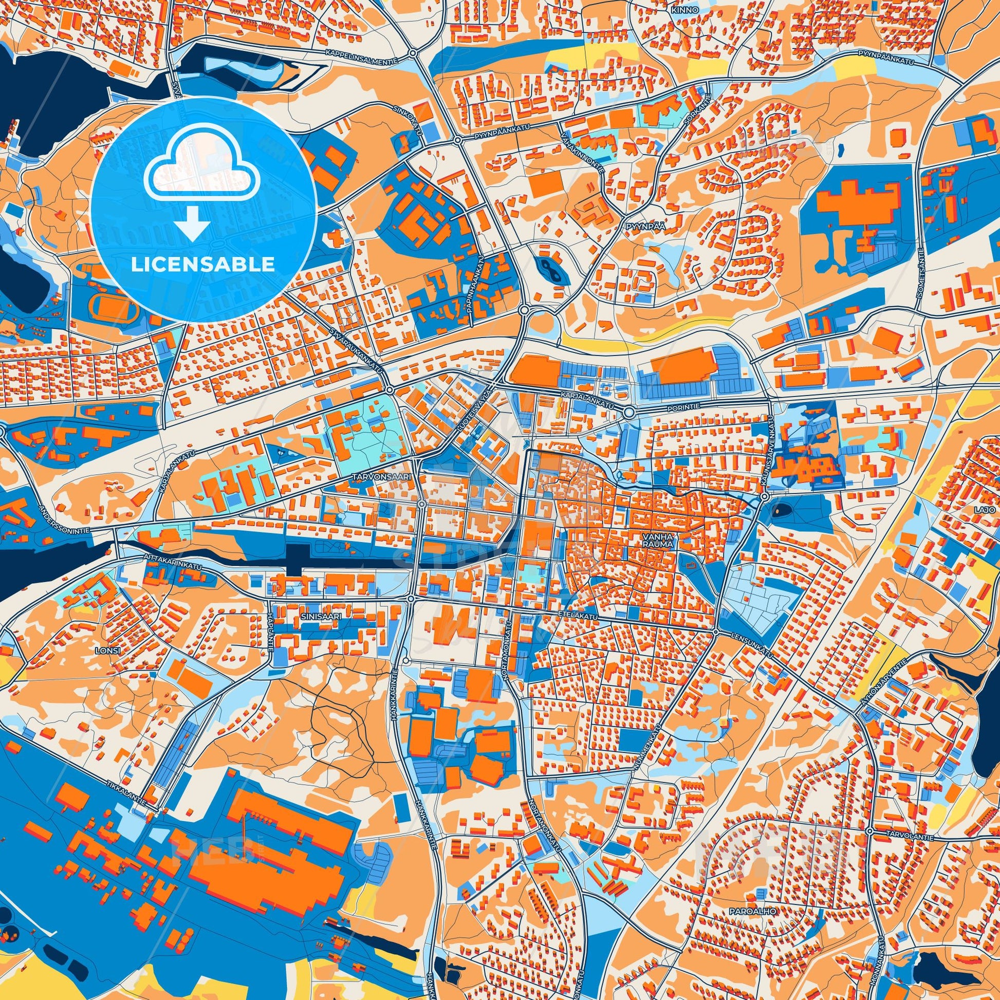 Colorful Rauma Street Map with Labels and Buildings
