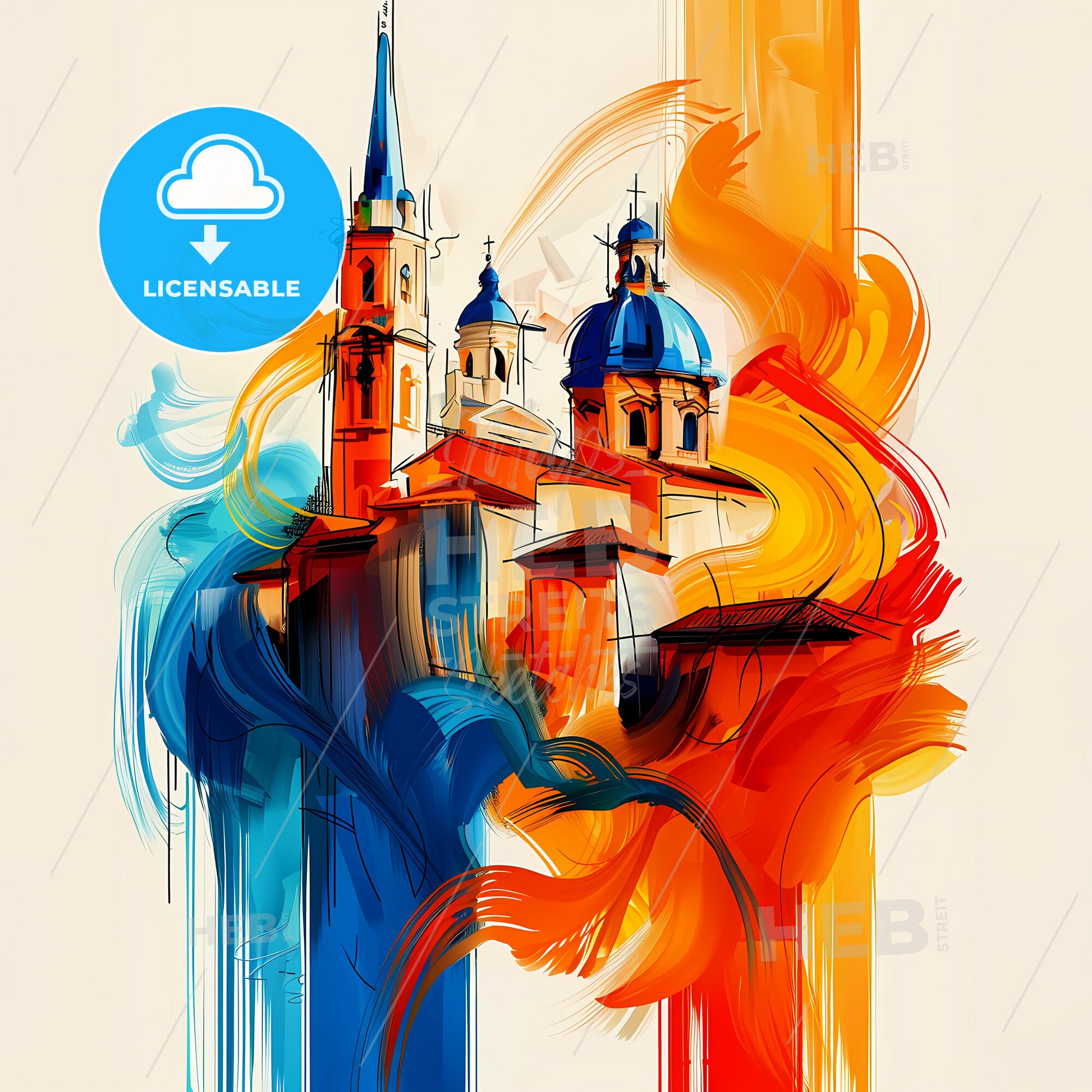 Vibrant Ravenna, Italy - A Painting Of A Building With A Colorful Background