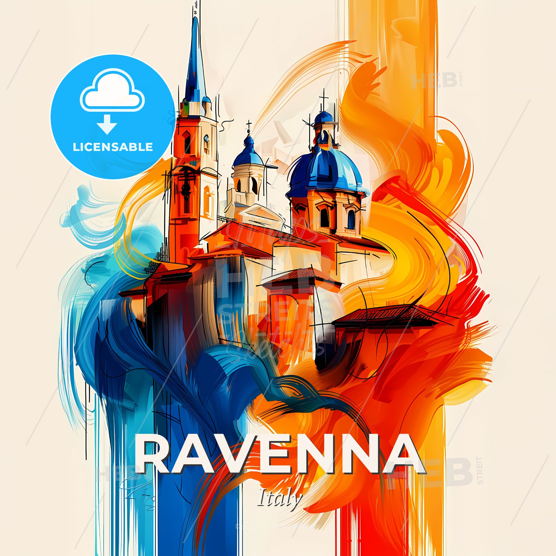 Vibrant Ravenna, Italy - A Painting Of A Building With A Colorful Background - Square format print template