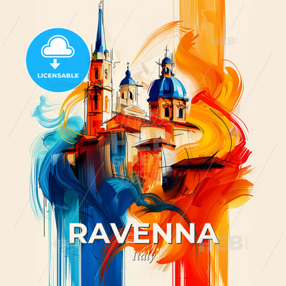 Vibrant Ravenna, Italy - A Painting Of A Building With A Colorful Background - Square format print template