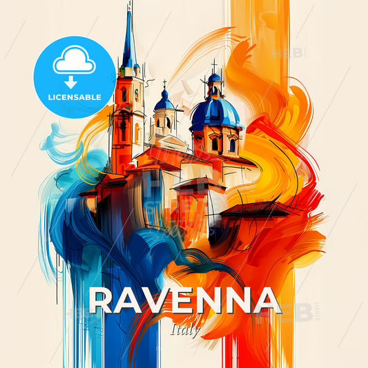 Vibrant Ravenna, Italy - A Painting Of A Building With A Colorful Background - Square format print template