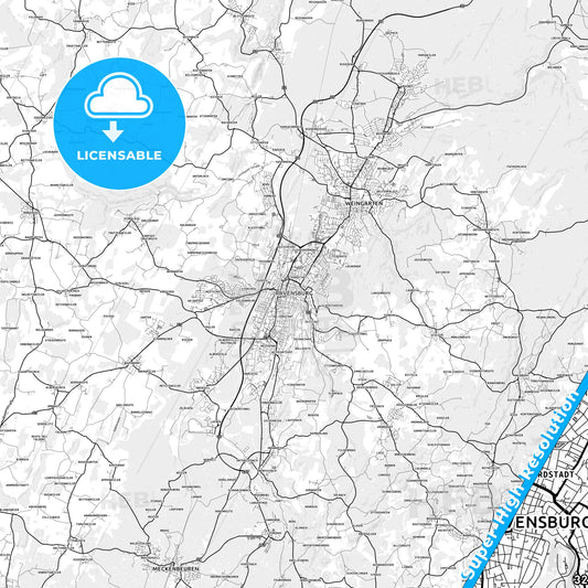 Ravensburg, Germany light map with streetnames, citynames and districts