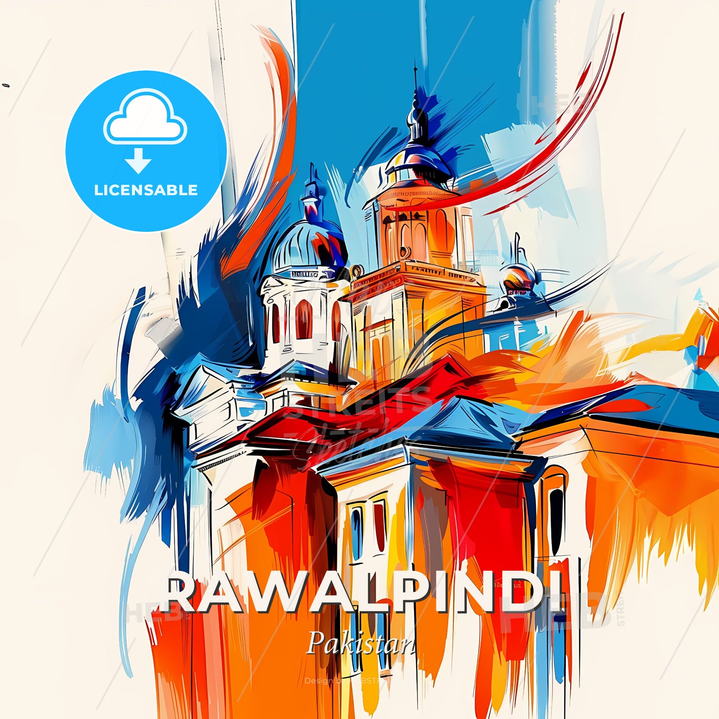 Vibrant Rawalpindi, Pakistan - A Painting Of A Building - Square format print template