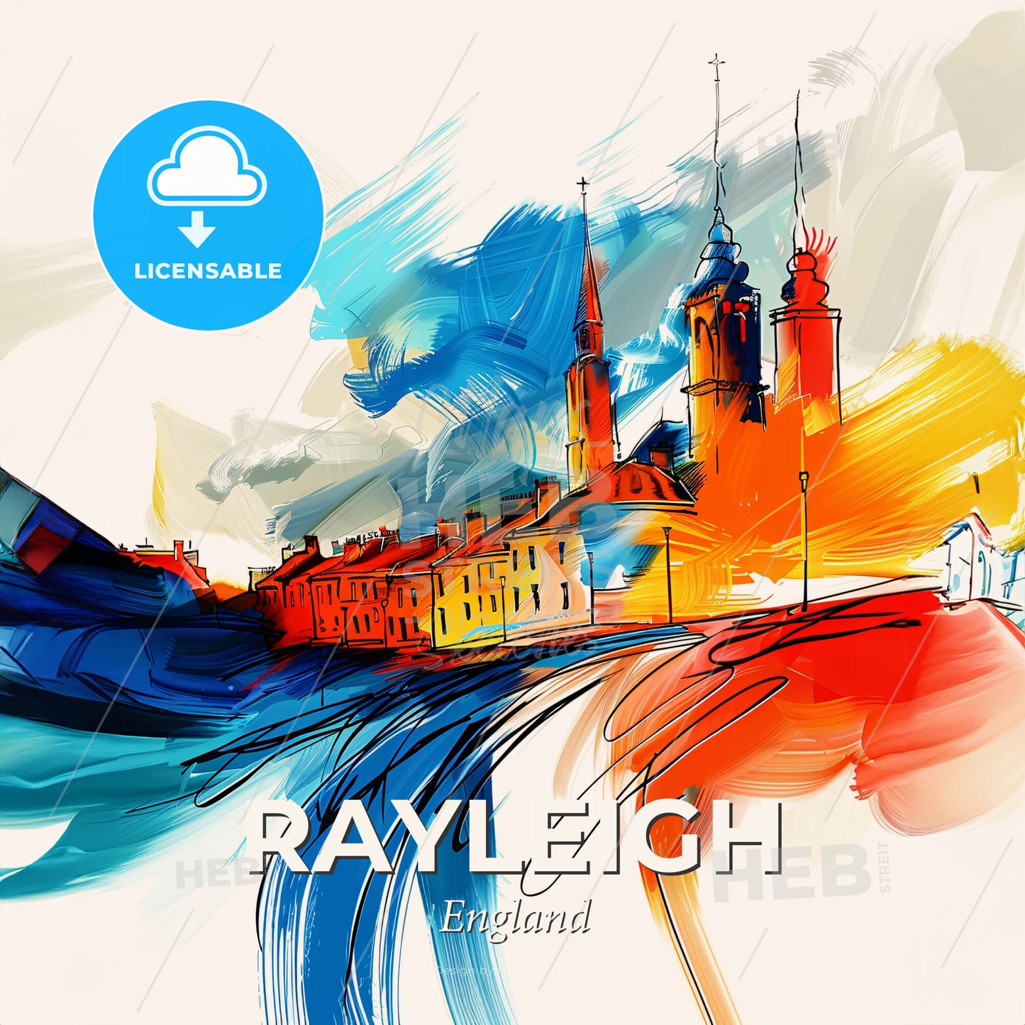 Vibrant Rayleigh, England - A Colorful Painting Of A City - Square format print template