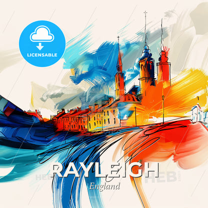 Vibrant Rayleigh, England - A Colorful Painting Of A City - Square format print template