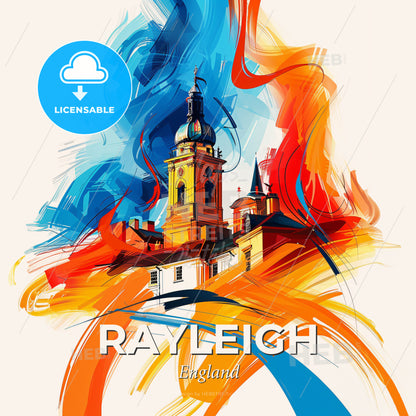 Vibrant Rayleigh, England - A Painting Of A Building With A Tower And Colorful Paint - Square format print template