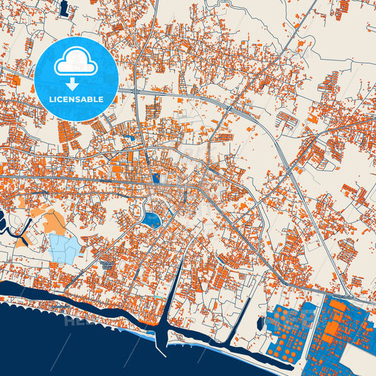 Colorful Rayong Street Map with Labels and Buildings