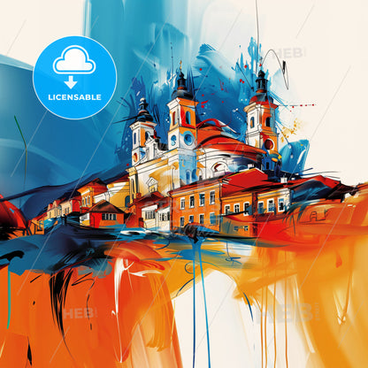 Vibrant Rîbnița, Moldova - A Painting Of A Building