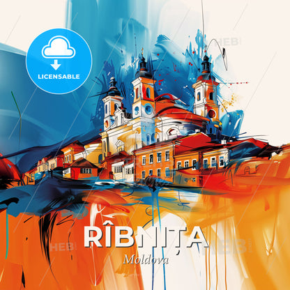 Vibrant Rîbnița, Moldova - A Painting Of A Building - Square format print template