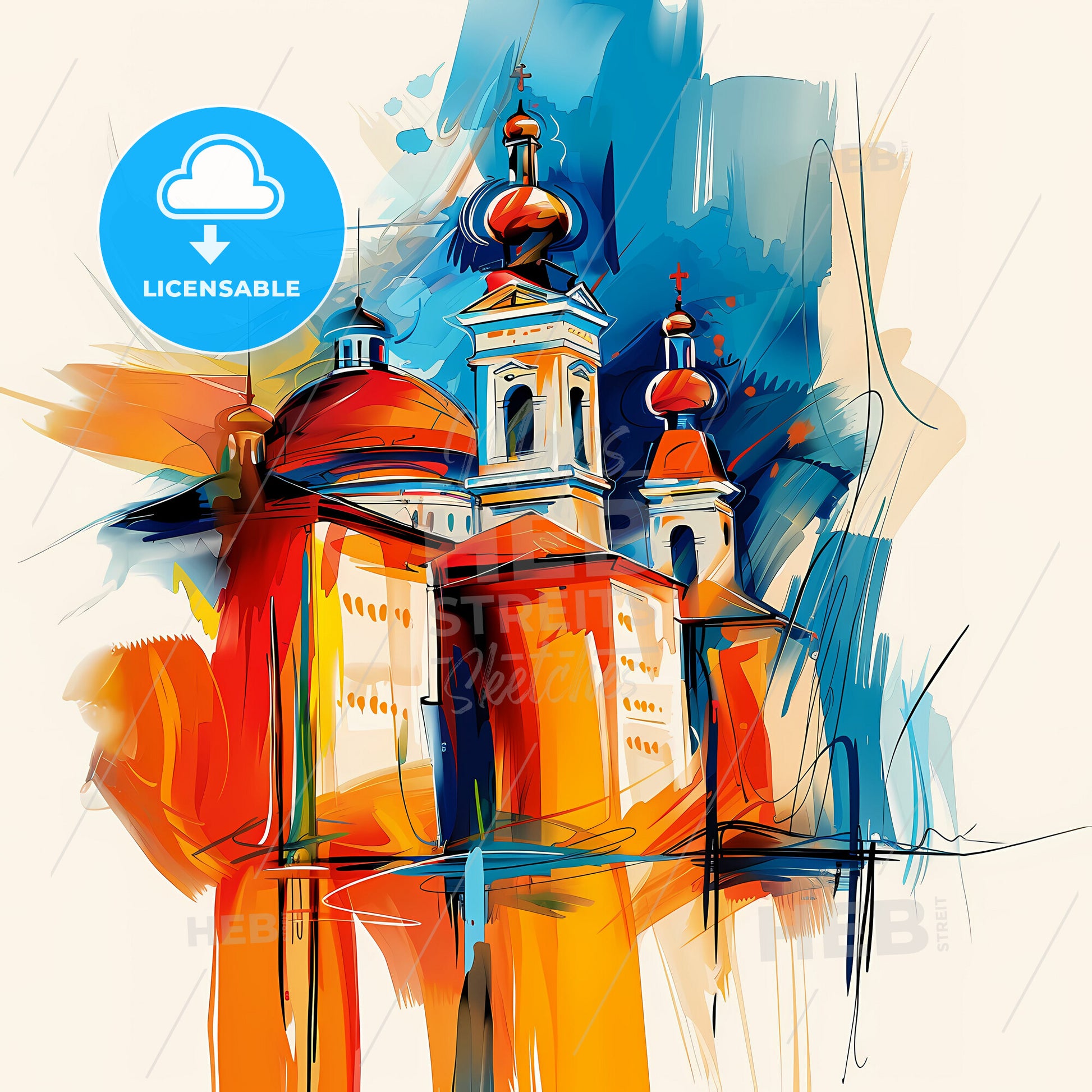 Vibrant Rîbnița, Moldova - A Painting Of A Building With A Colorful Background